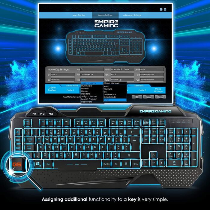 Набір для геймінгу EMPIRE GAMING Hellhounds: Клавіатура, миша, килимок для миші - програмування через ПЗ, RGB підсвічування, 7200 DPI, сумісність з Windows