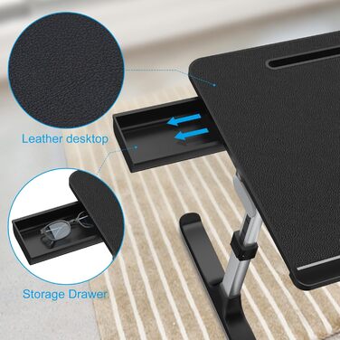 NEARPOW Підставка для ноутбука в ліжко, XXL, регульований столик для комп'ютера, стійка для ноутбука в ліжко або на диван, підставка для книг та ящик (Чорний)