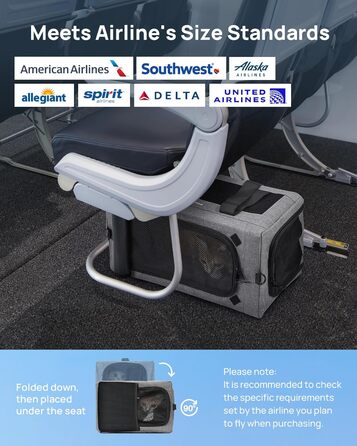 Транспортна сумка для котів Pecute Katzentasche: міцна переноска для домашніх тварин, легка, складана, для котів та маленьких собак, ідеальна для подорожей та до ветеринара, до 4 кг, сіра, 44 x 23 x 30 см