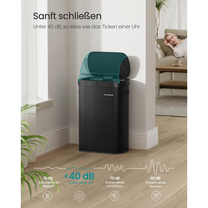 Сміттєвий бак SONGMICS з сенсором 50л, автоматичний, сталевий, чорний - LTB640B02