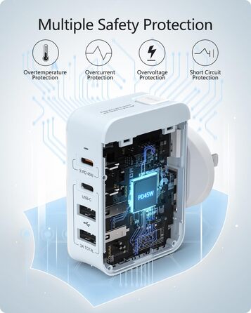 Універсальний адаптер LENCENT з USB зарядкою 45W, 4 порти (2x USB-A, 2x USB-C) - EU/US/UK/AU