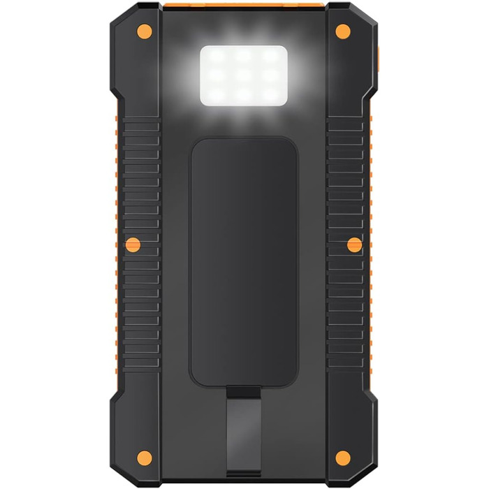 Портативний зарядний пристрій Solar Powerbank 8000 mAh з ліхтариком, чорно-помаранчевий, заряджає 2 пристрої (2x USB Type-A)