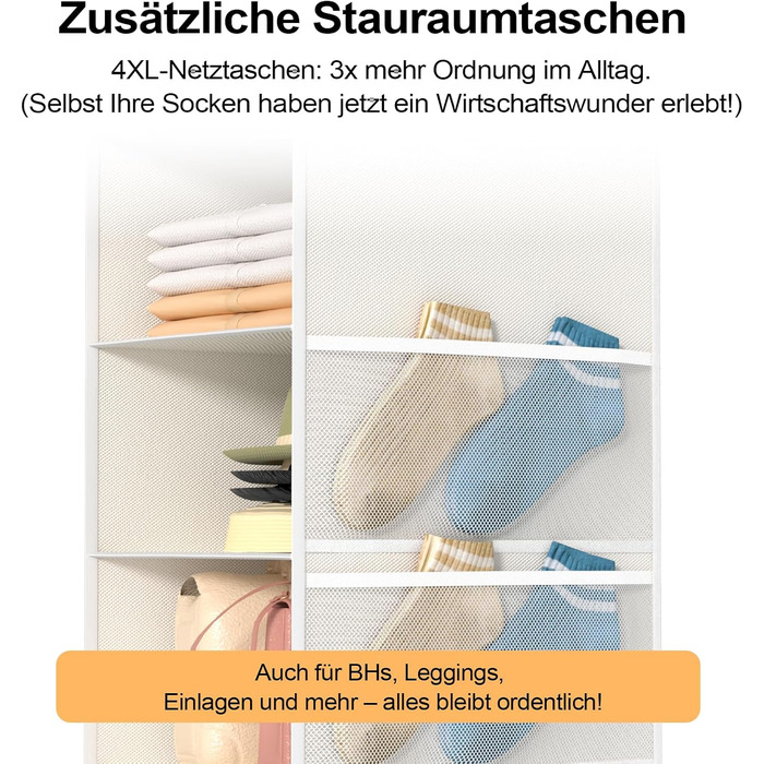 Організатор для шафи Extra tief – 6-ярусний, з 4 кишеньками з сітки, для дому, студентського гуртожитку, кемпінгу, економія місця