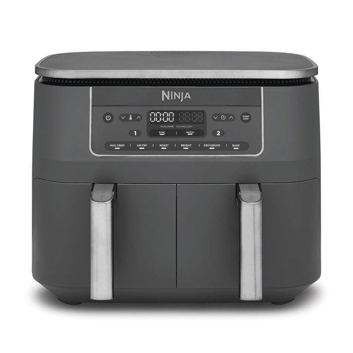 Фритюрниця Ninja Dual Zone Digital Air Fryer DZ400EU, 9.5L, 6-в-1, 2 відсіки, металевий сірий, для смаження, запікання, підігріву