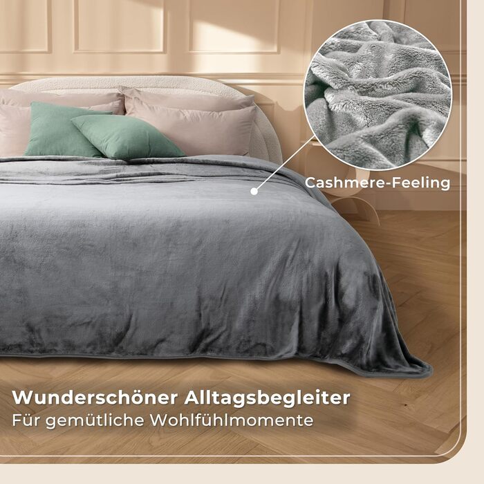 Плед Gräfenstayn® Kuscheldecke Cashmere-Feeling: м'який та пухнастий, 150x200 см, 220x240 см, світло-сірий