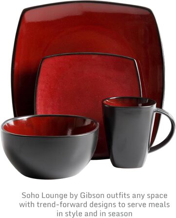 Сервіз для 4 осіб Gibson Soho Lounge Reactive Glaze (16 предметів) - Червоний, Steinzeug