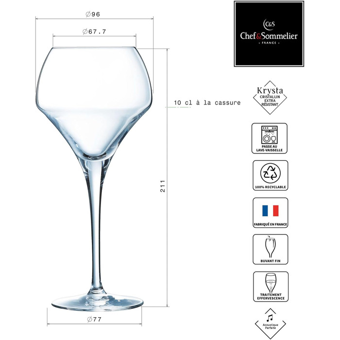 Chef & Sommelier Open Up - Wine Glass 37cl - Set of 6 - Made of Krysta Crystal Glass - Reinforced Packaging - Shine, Transparency and High Durability, Clear