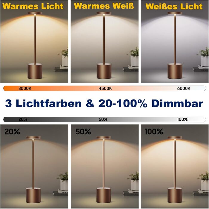 Настільна лампа бездротова LED акумуляторна, диммована, метал/алюміній. Переносний світильник USB для спальні, їдальні, бару, тераси (Титан)