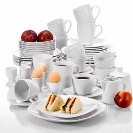 Елегантний білий порцеляновий обідній сервіз на 6 осіб, 50 предметів