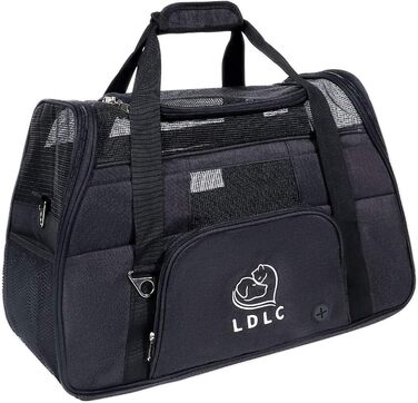 Чорний переносна сумка-переноска для котів та собак з підкладкою з флісу та сіткою, велика місткість, з плечовим ремінцем