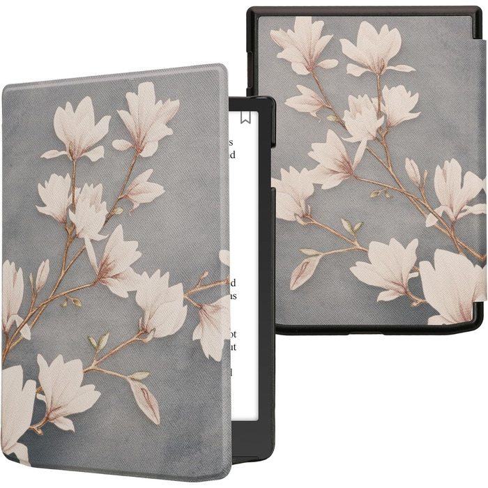 Чохол-книжка kwmobile для Pocketbook InkPad 4 / Color 3 / Color 2 / Vivlio InkPad 4 / InkPad Color 3 - Magnolien Taupe Weiß Blaugrau