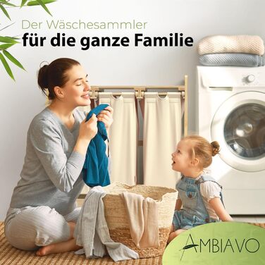AMBIAVO® Laundry Hamper Beige – Laundry Basket with 3 Compartments and Shelf, 90L – Bamboo Laundry Sorter & Dirty Laundry Container – Laundry Basket with Shelf – Laundry Sorting System for Order in Your Household
