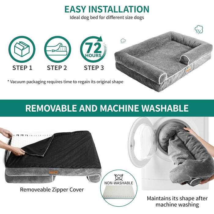 Крісло-лежанка для собак середніх порід YITAHOME, 51x48 см, ортопедичне, знімний чохол, сіре