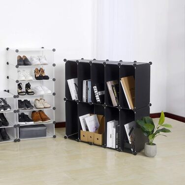 WOLTU Shoe Box, Shoe Storage, Set of 10, Stackable Design, for 20 Pairs, with Door, Hooks, 40x30x170 cm, White (47 x 35 x 170 cm, Black)