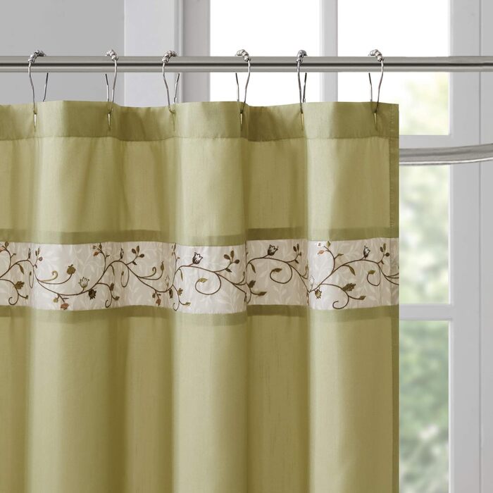 Шторка для душу Madison Park Serene, 183x183 см, зелена, з квітковим візерунком, з штучної шовковистої тканини, для ванної кімнати