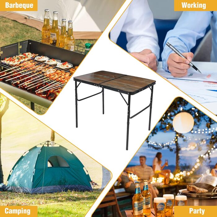 REDCAMP Складний столик з регулюванням висоти, легкий портативний туристичний столик 60x40 см (4 положення) з сітчатим шаром, для дому та відпочинку на природі, балкону, ринку, кухні, темно-коричневий (декор під дерево, 90x60 см (2 положення))