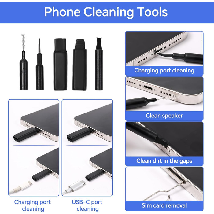Набір для чищення електроніки 32 в 1 з щіткою. Багатофункціональне приладдя для Airpods, клавіатур, ноутбуків, телефонів, навушників (чорний)