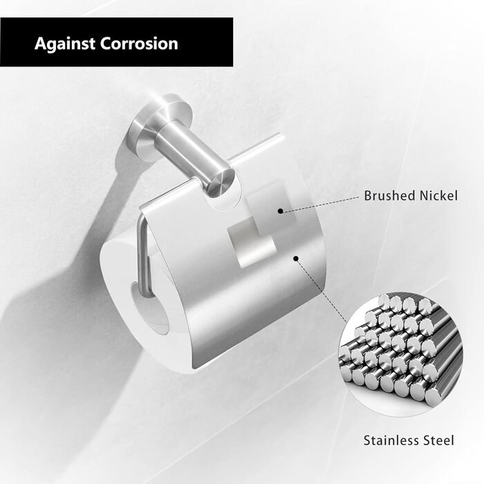CASEWIND Toilet Paper Holder with Cover, Brushed Tissue Paper Holder, Drawn Stainless Steel Bathroom Toilet Roll Holder Wall Mount Silver