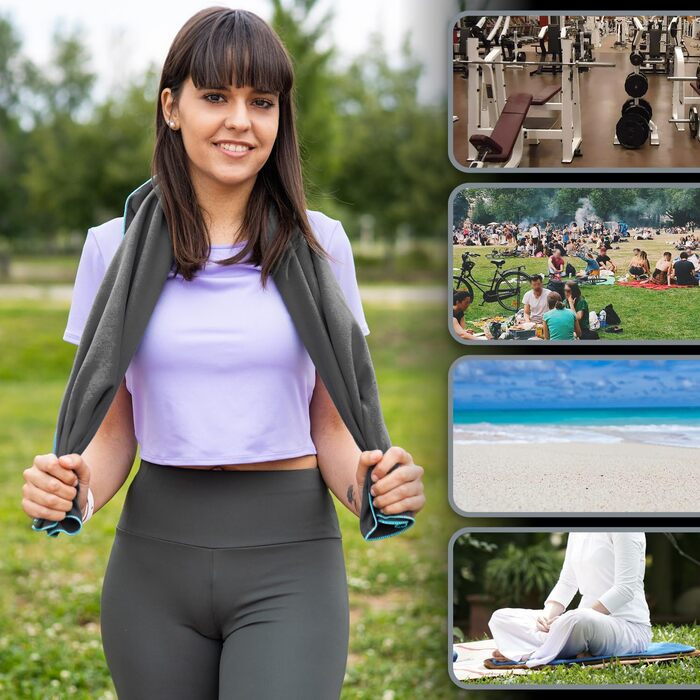 Рушник мікрофібри Legendwerk® 160x80 см – швидковисихаючий, компактний – для подорожей, фітнесу, міста та відпочинку на природі – легкий, стильний, з сумкою та петлею для підвішування, сірий, 1 шт.