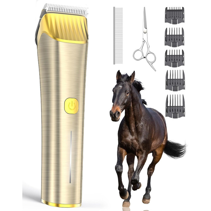 Машина для стрижки коней Oneisall бездротова, потужна, 7000 обертів, для густого та сплутаного волосся, чорна