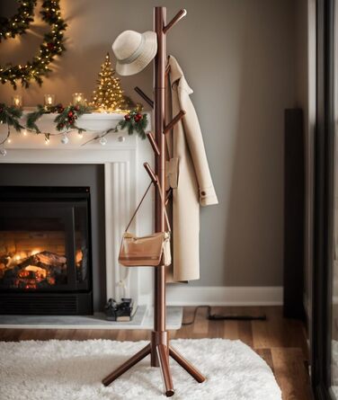 Pipishell Coat Rack, Clothes Rack, Garment Rack, Tree-Shaped Wardrobe, 3-Height Adjustable, for Clothing, Hat and Handbag, for Living Room, Bedroom or Office, With 8 Hooks, (Brown)