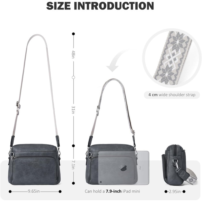 Сумка жіноча через плече MUIIKOLA кросбоді, екошкіра, регульований ремінець, темно-сіра (C-dunkelgrau)