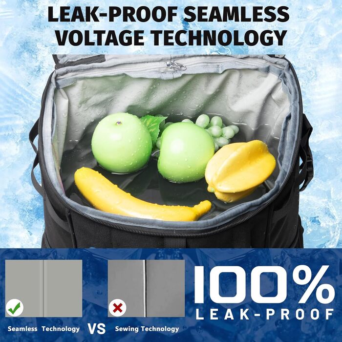 Рюкзак-холодильник HP Hope 35L, водонепроникний, ізольований, для пікніків, кемпінгу, пляжу, подорожей (Чорно-синій)