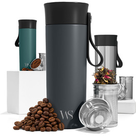 Термокружка для кави To-Go з нержавіючої сталі, 360 мл, витримує 4 години тепла та 8 годин холоду, BPA-free, з герметичним закриттям, сірий колір