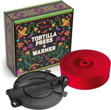 Cast Iron Tortilla Press - Taco & Roti Maker with 100 Sheets of Baking Paper - 8 Inch Kitchen Gadget for Tortillas, Roti, Tawa, Dosa & Dumplings