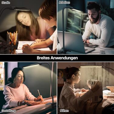 Стійка лампа Aisutha для столу з LED, 3 кольори, 10 рівнів яскравості, регульована, захист очей, для офісу, кабінету та майстерні (чорний)