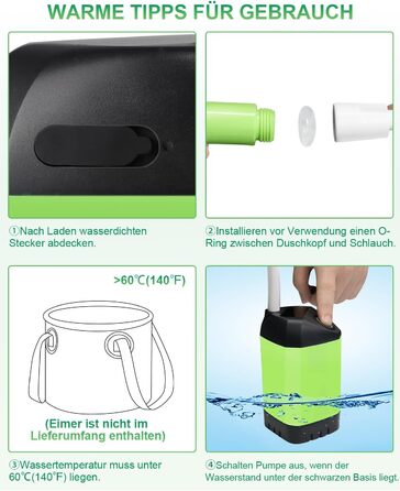 AUTOPkio Camping Shower with Battery, Upgraded Camping Shower 4500mAh Rechargeable Pump, IPX7 Waterproof for Camp, Outdoor, Hiking, Car Washing, Pet (Green)