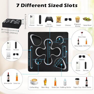 MoKo Cup Holder Sofa, Couch Organizer, 7 Slot Tray Bed Caddy, Couch Cup Holder for Remote Control, Snacks, Drinks, Couch Caddy Couch Butler for Bed, RV, TV, Car, Man Cave, Boat