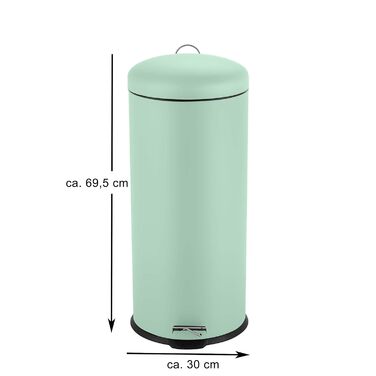 Сміттєве відро Ribelli 30 л з нержавіючої сталі, з педальним механізмом, з внутрішнім відром, м'яке закриття, сортування сміття, кругле (м'ятний)