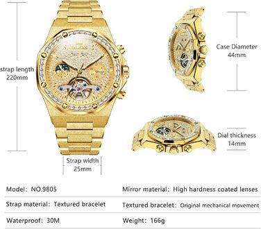 Чоловічий наручний годинник OLEVS G9805 аналоговий, сталевий ремінець, золотий колір, водонепроникний, з календарем та підсвіткою