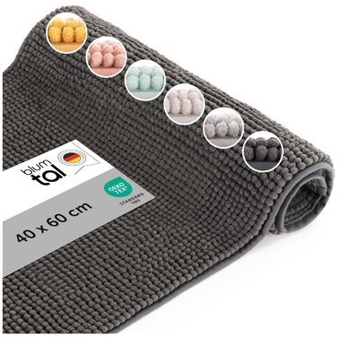 Килимок для ванної кімнати Blumtal Chenille 40x60 см, антиковзаючий, темно-сірий, сертифікат Oeko-TEX