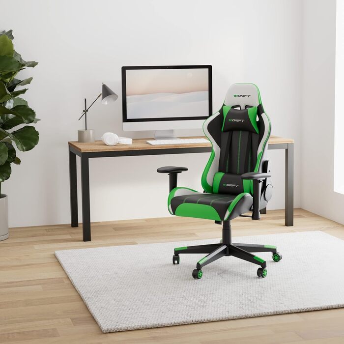 Ігрове крісло Drift DR175GREEN, екошкіра, 2D підлокітники, клас 4, чорний/зелений