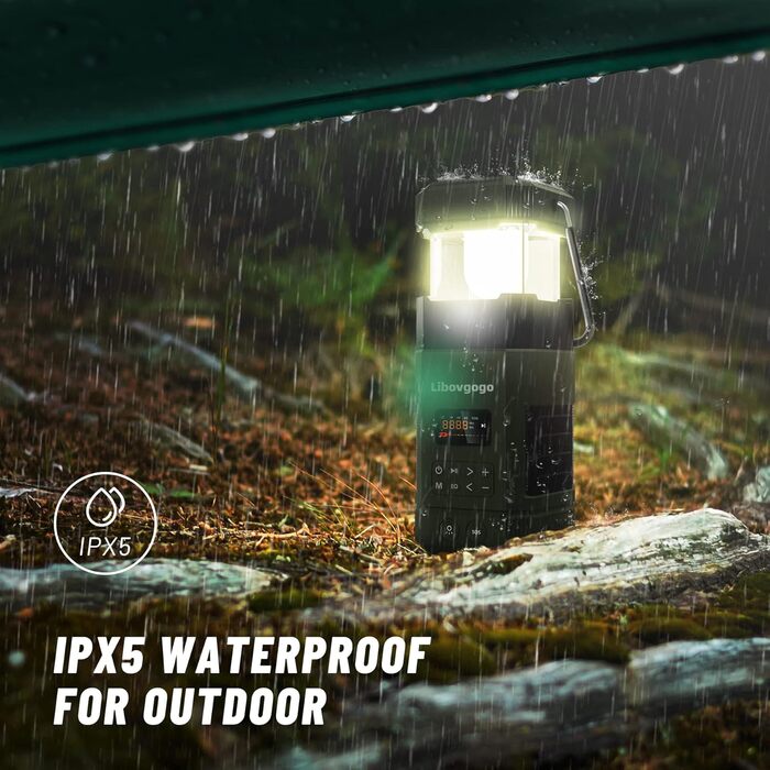 Радіо Libovgogo DF-585 AM/UKW з Bluetooth, ліхтарем, сонячною панеллю та зарядкою для телефону, IP65, для кемпінгу та подорожей