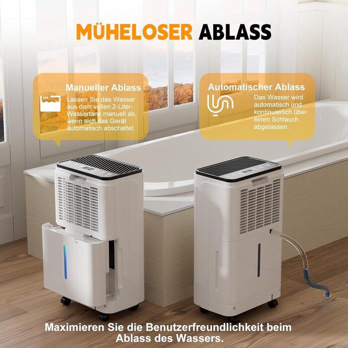 12L/Day Dehumidifier, Auto Dehumidification, 24H Timer On/Off, Continuous Drainage, Powerful Room Dehumidifier with LED Display and Control, Against Moisture