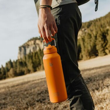 BOTTLE BOTTLE Insulated Water Bottle with Straw, Sport Stainless Steel Water Bottle with Grip Lid, Outdoor Sports Bottle for Pills, 1l (White) (Orange)