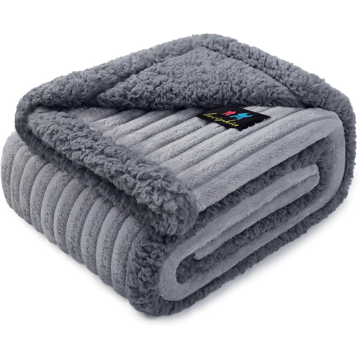 Водонепроникний плед для собак Luciphia, миючий, для собак, котів, цуценят, теплий, м'який флісовий плед Sherpa, для ліжка, дивану, канапи, сірий (102 * 145 см), розмір M (102 * 145 см)