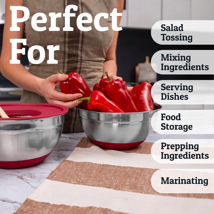 Набір мисок для змішування Priority Chef з кришками, 6 предметів, нержавіюча сталь, з протиковзаючим дном та тертками, бірюзовий