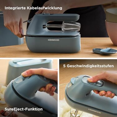 Міксер ручний Kenwood QuickMix Go HMP40.000GY сірий-блакитний, 350W, з кейсом, вінчики та гаки, мірна ложка