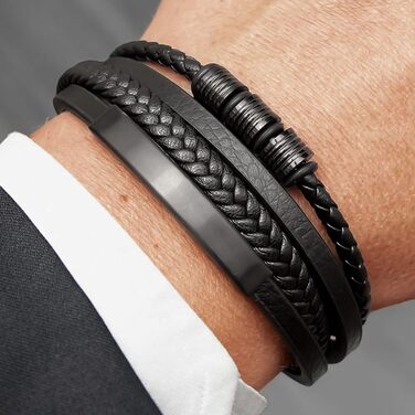 Чоловічий браслет UNIQAL 'BLACK SHAPE' з екошкіри та нержавіючої сталі | Елегантний аксесуар в подарунковій коробці