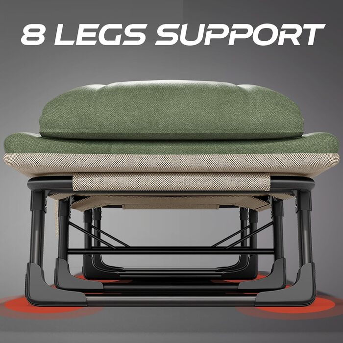 Розкладне ліжко для кемпінгу XXL - широке кемпінгове ліжко, розкладне ліжко, карпове ліжко з регульованою спинкою, ліжко для саду та відпочинку на відкритому повітрі (зелене)