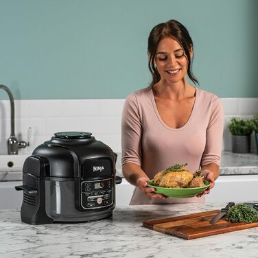 Ninja Foodi MINI Multi-Cooker, 4.7L, 6-in-1 Multi-Cooker, Pressure Cooker, Air Fryer, Slow Cooker, 1460W, Grey/Black OP100EU