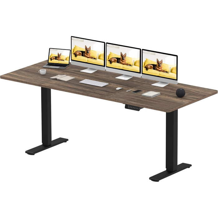 SANODESK Регульований стіл 200x80 см з 2 моторами, стабільний електричний піднятно-опусканий стіл, функція пам'яті (чорний+коричневий)