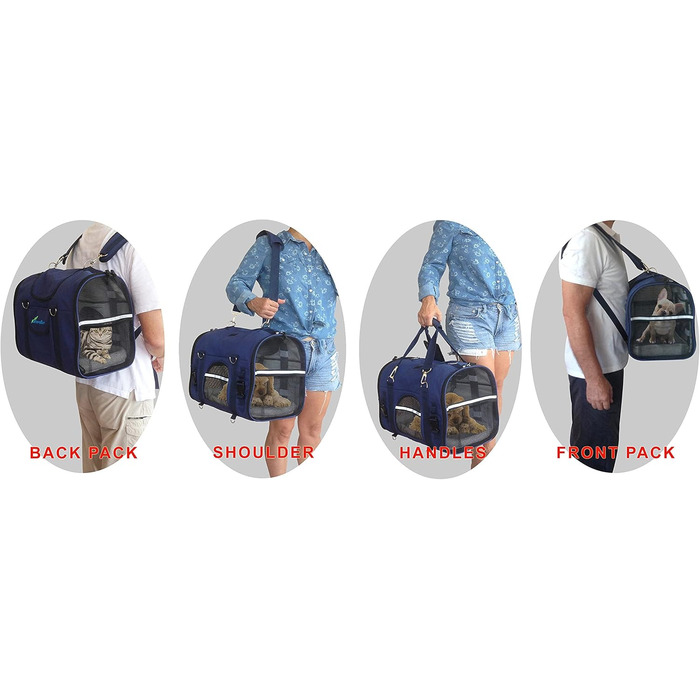 Рюкзак-переноска для тварин 6-в-1, фронтальний/грудний, на плече та як сумка, автокрісло, 2 положення для зручності під авіасидіння, м'яка переноска. Підходить для тварин 36-41 см, S: для тварин 26-41 см у висоту (L 45 x B 25 x H 30 см)