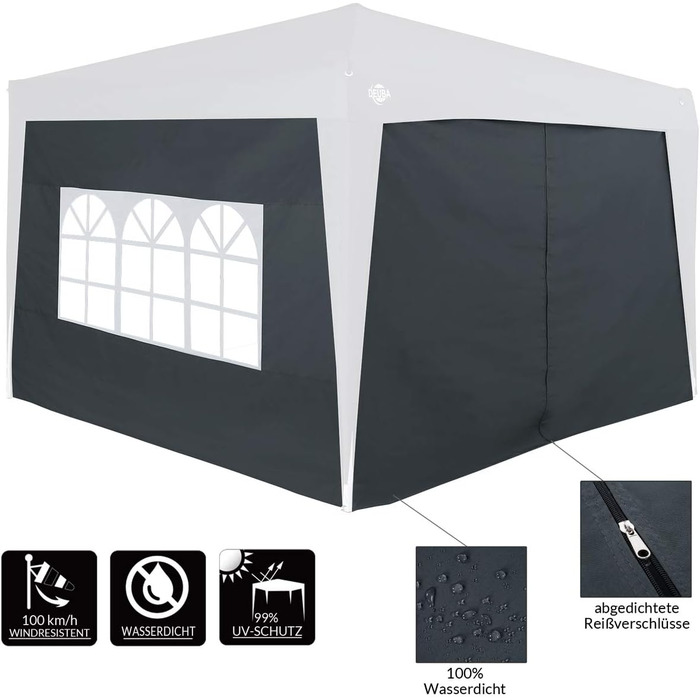 Deuba® 2-piece side walls, each 3x2 m (approx. 9.8 x 6.6 ft), water-resistant, side windows with zipper, tie-down straps, gazebo, pop-up tent, party tent, garden tent, anthracite, 6x3m