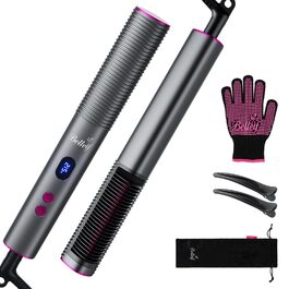 Гладенька щітка-випрямляч з LED дисплеєм, захист від опіків, швидкий нагрів за 30 секунд, професійний випрямляч для волосся з 9 температурними режимами (125°C-215°C), сірий