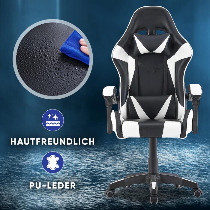 Геймерське крісло Walden Ergonomic для офісу та комп'ютерних ігор, зелено-біле, з регульованою спинкою та висотою